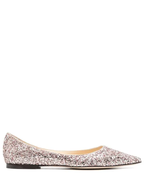 Jimmy Choo Romy glitter-embellished pointed-toe ballet flats