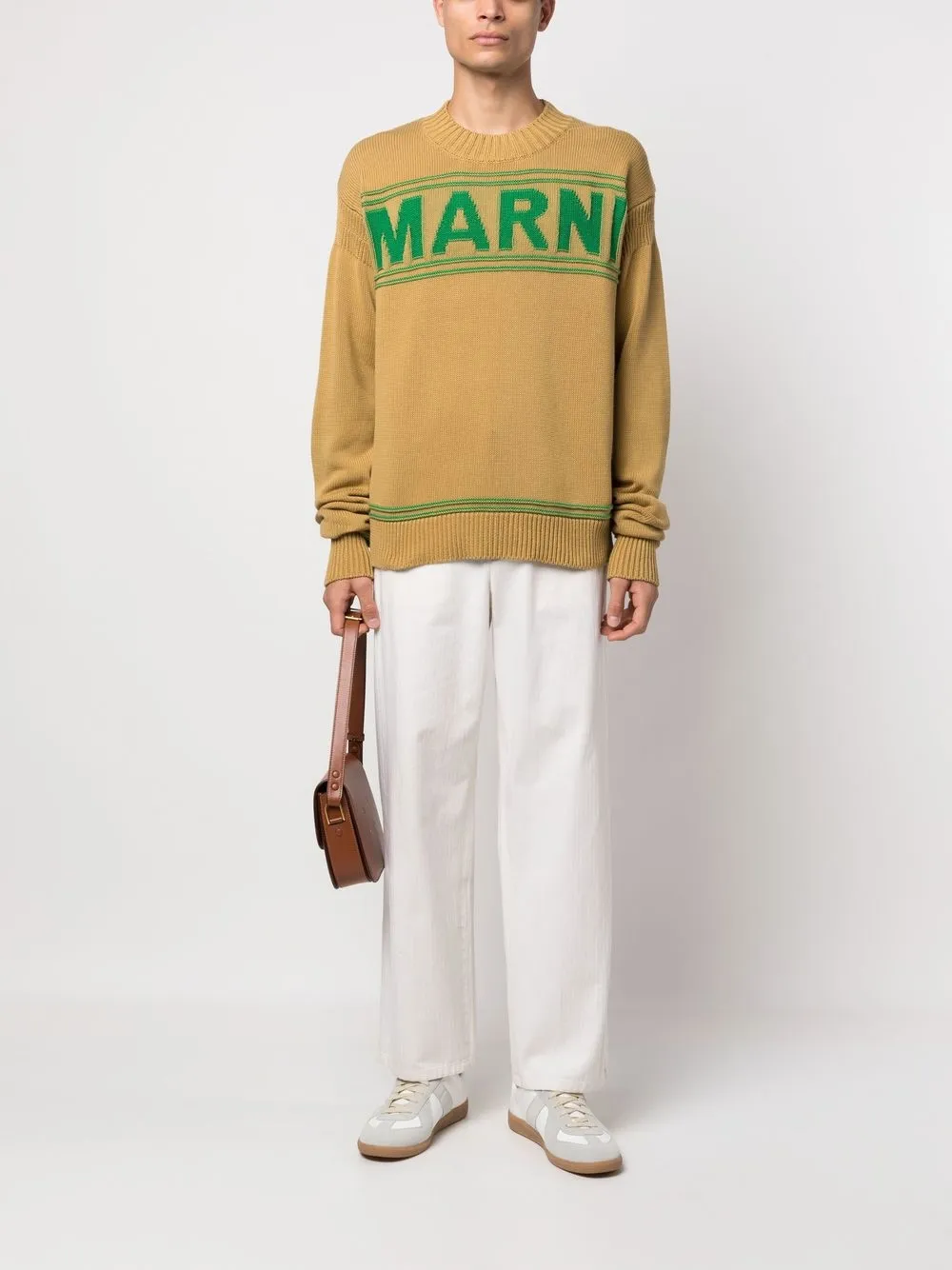 Shop Marni Logo-print Knit Jumper In Neutrals