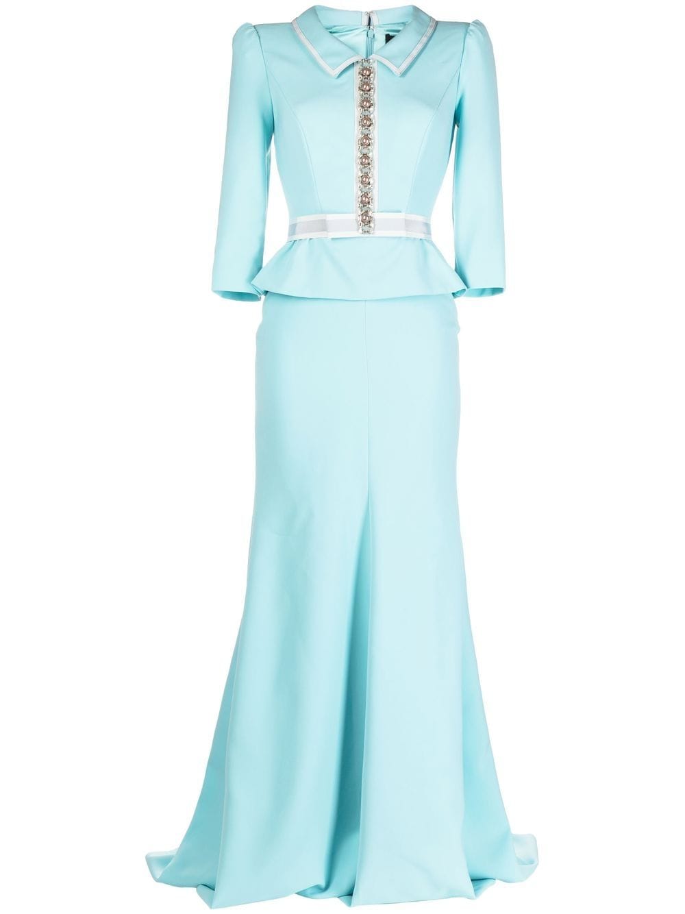 Jenny Packham Crystal-embellished Peplum Gown In Blue