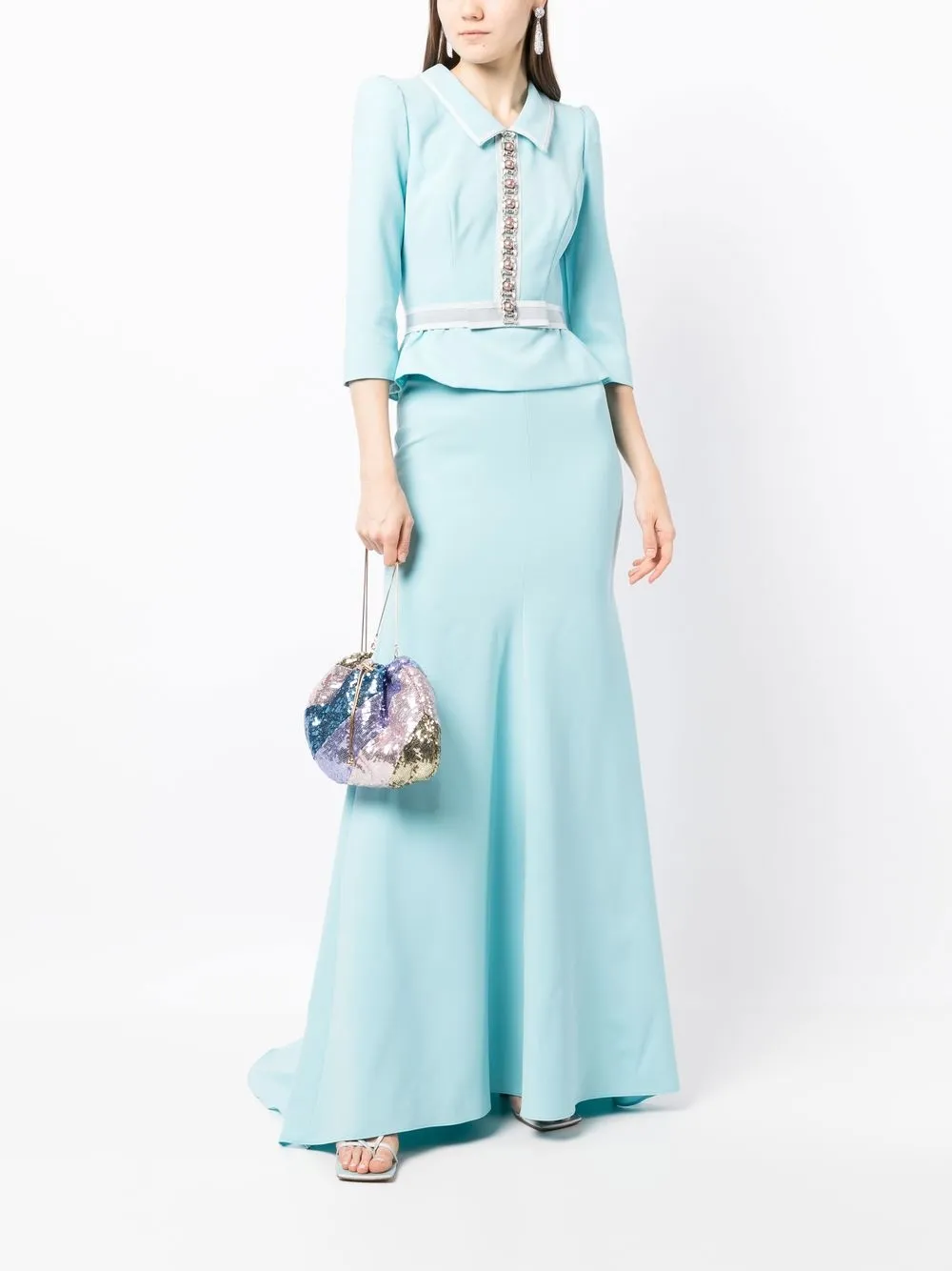 Jenny Packham Avondjurk verfraaid met kristallen - Blauw