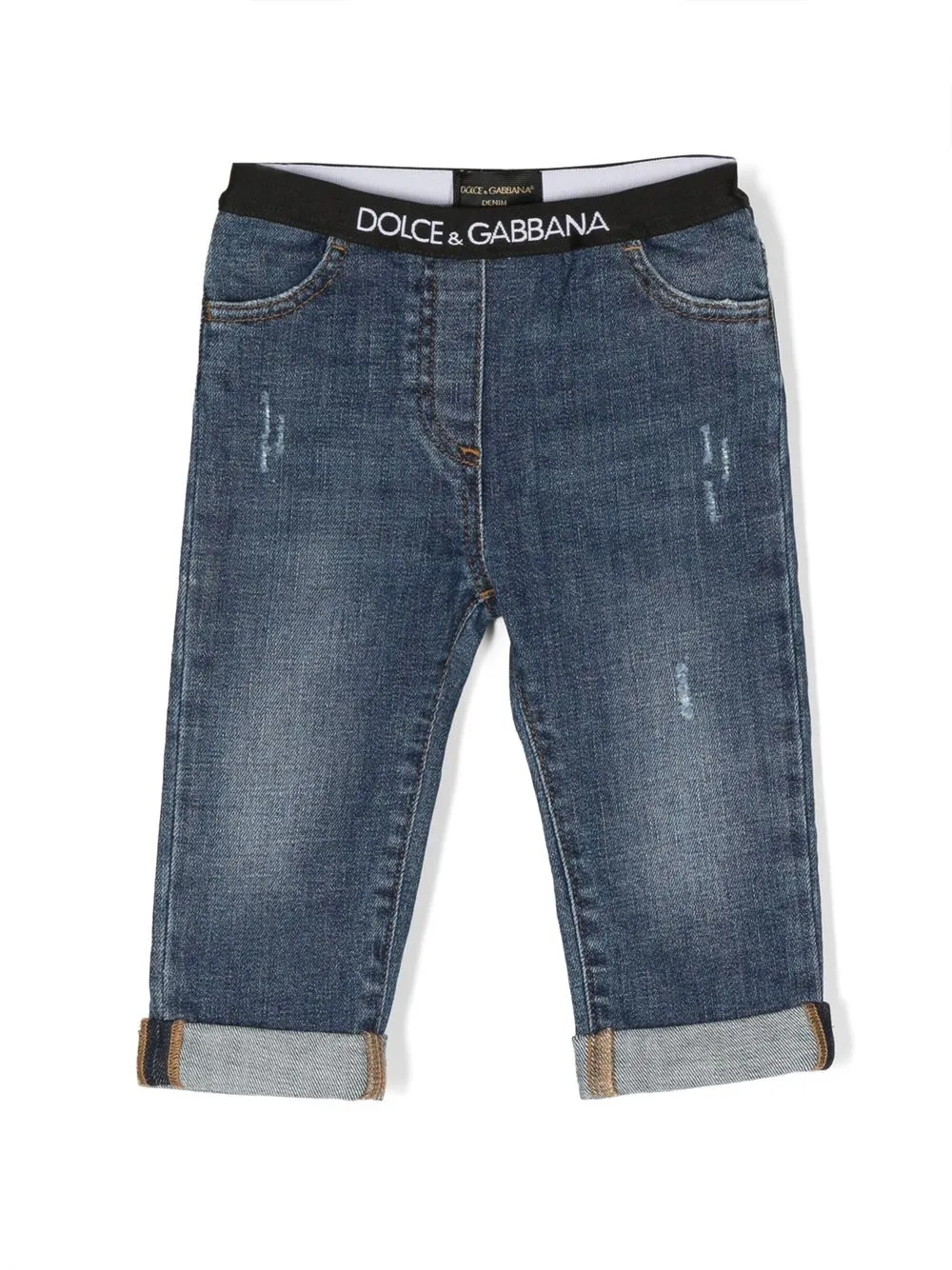 

Dolce & Gabbana Kids logo-waistband washed jeans - Blue