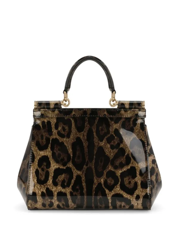 Dolce & Gabbana Leopard Print Coated Canvas 'Sicily' Top Handle Bag w/ Strap