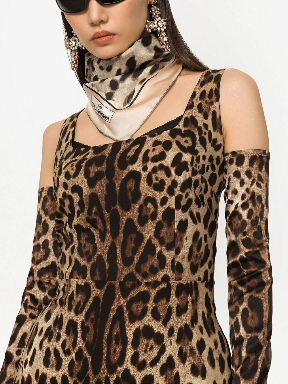 Leopard Print Silk Scarf in Brown - Dolce Gabbana