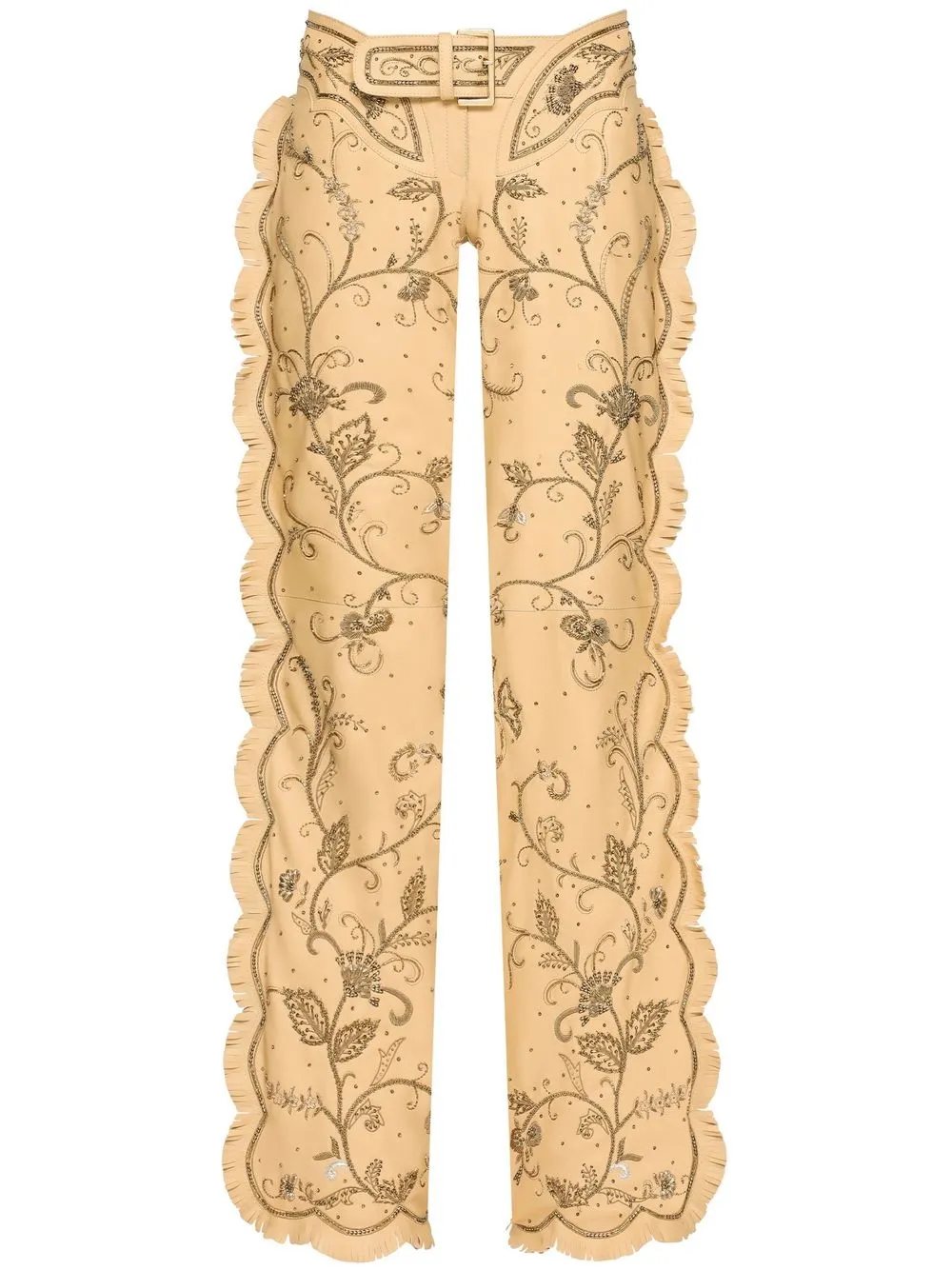 Dolce & Gabbana Kim Dolce&gabbana Embroidered Western-style Leather Trousers In Neutral