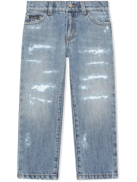 Dolce & Gabbana Kids jean droit à effet usé