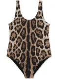 Dolce & Gabbana Kids leopard-print scoop-neck swimsuit - Brown