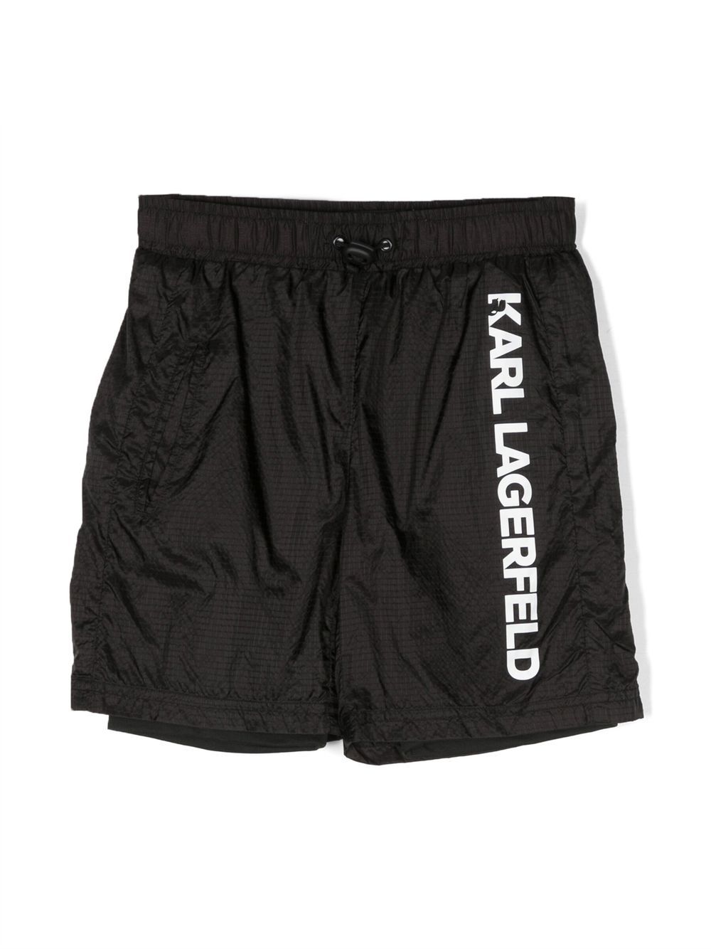 Karl Lagerfeld Kids' Layered Logo-print Bermuda Shorts In Nero