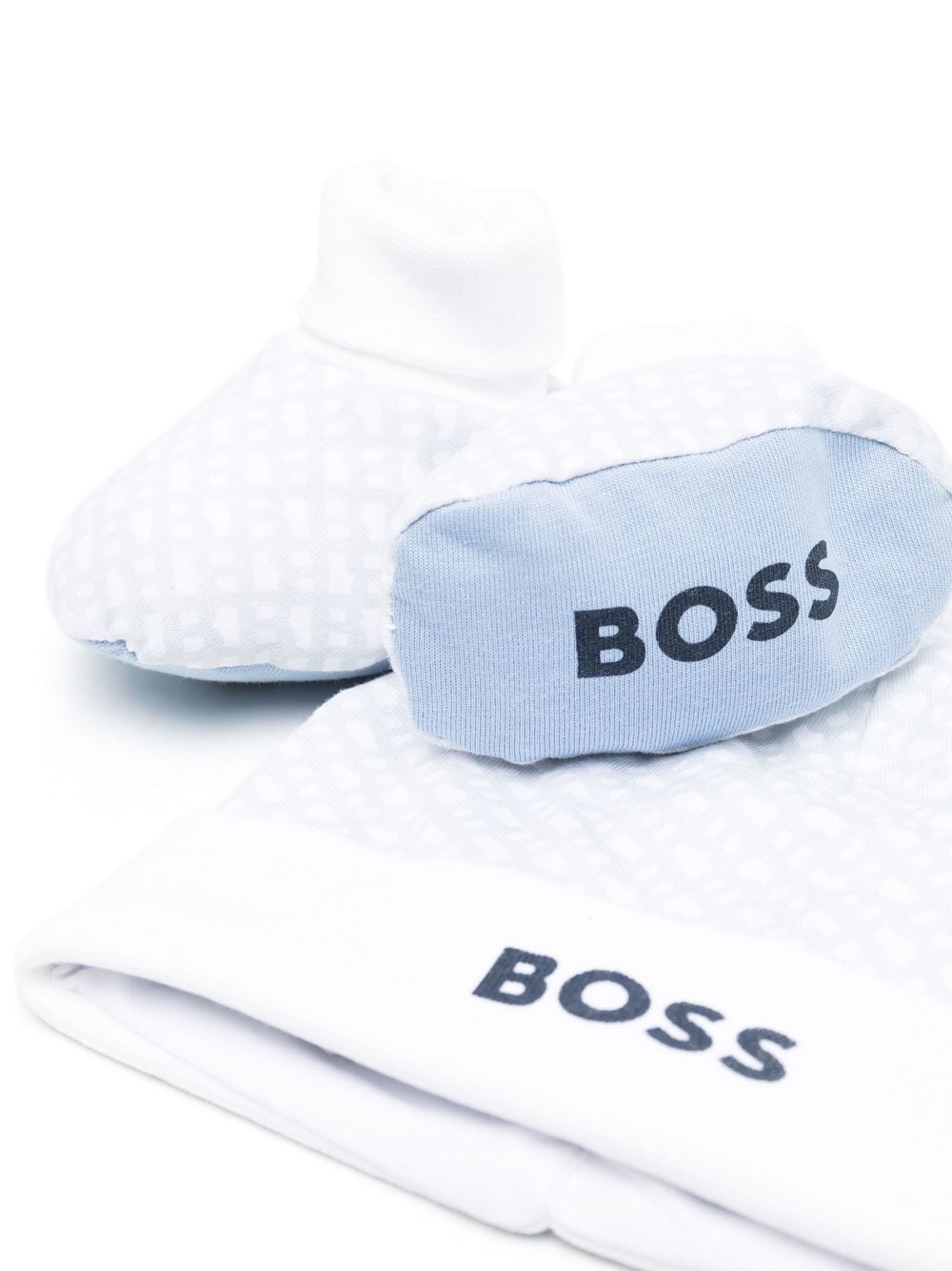 Shop Bosswear Monogram-print Beanie Hat Set In Blue