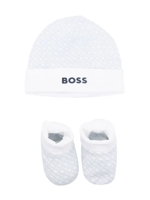 BOSS Kidswear monogram-print beanie hat set 