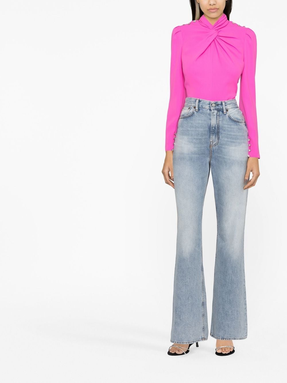 Shop Self-portrait Twist-detail Long-sleeve Blouse In Pink