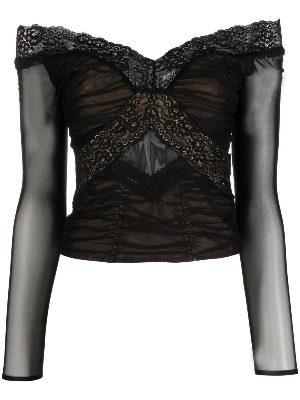 

Self-Portrait lace-panel off-shoulder blouse - Black