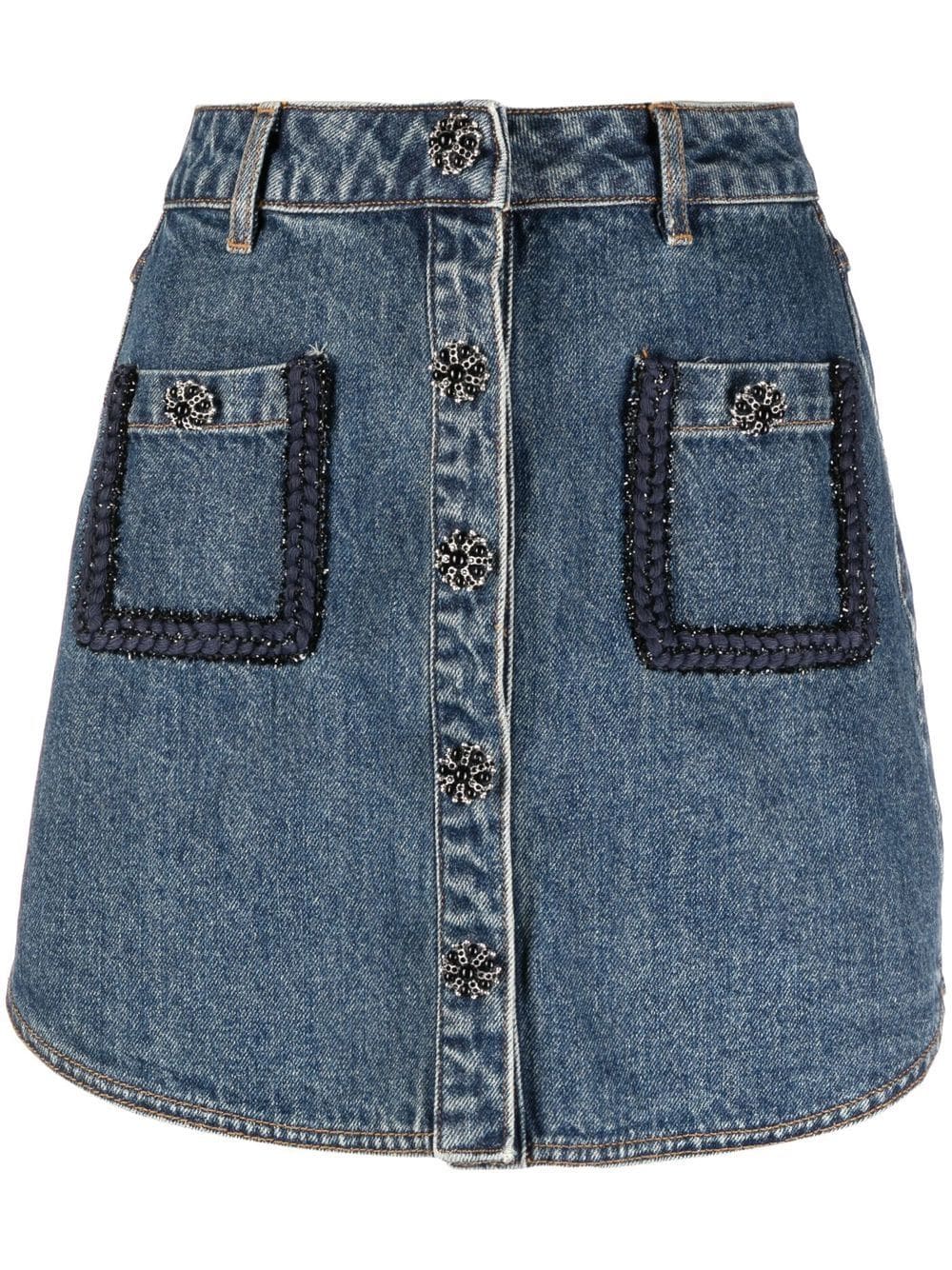 Self Portrait Embellished Denim Mini Skirt Farfetch 2748