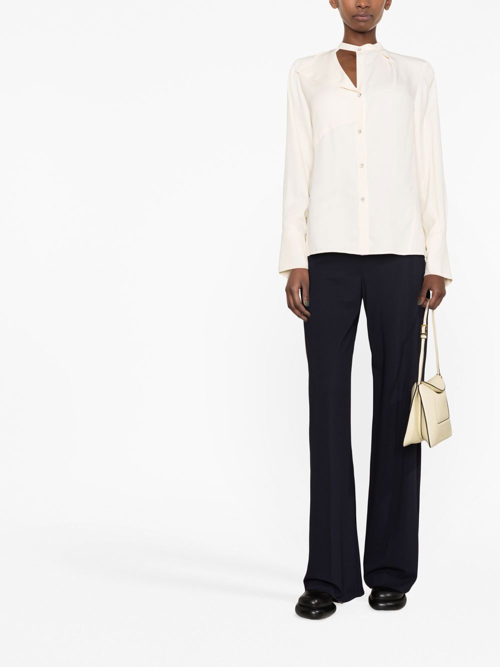 Shop Jil Sander Asymmetric-collar Long-sleeved Blouse In Neutrals