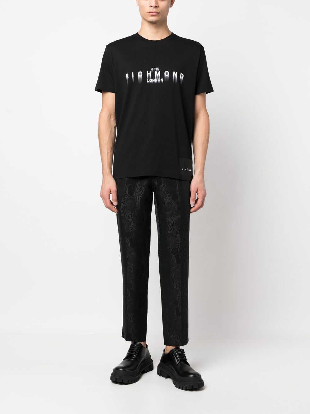 Shop John Richmond Jacquard Slim-fit Tailored Trousers In Black