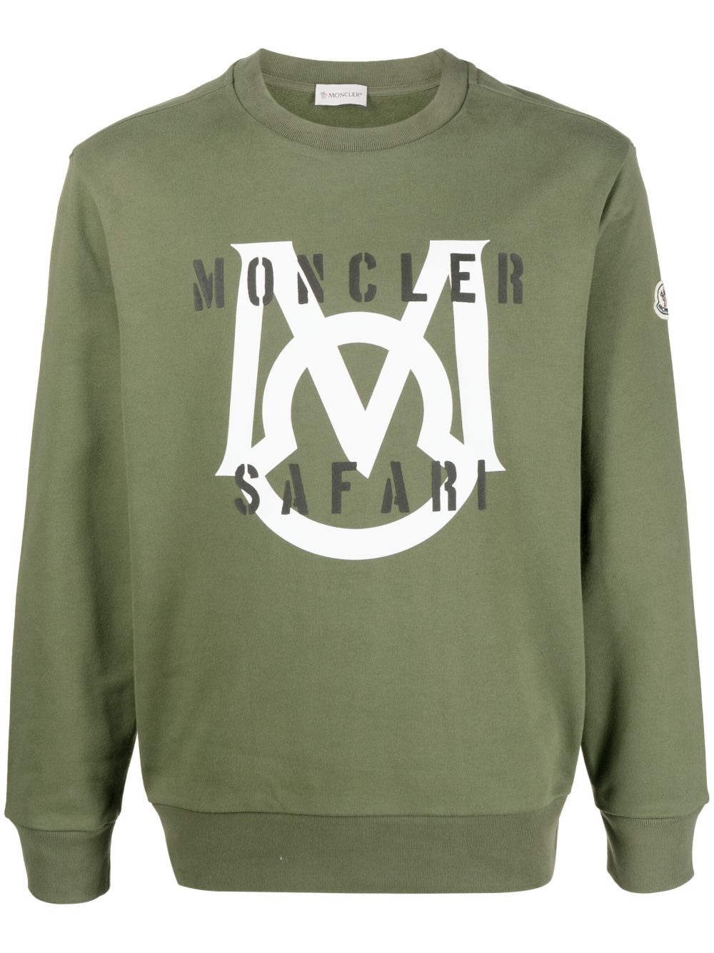 Moncler Logo-appliquéd Printed Cotton-jersey Sweatshirt In Olive