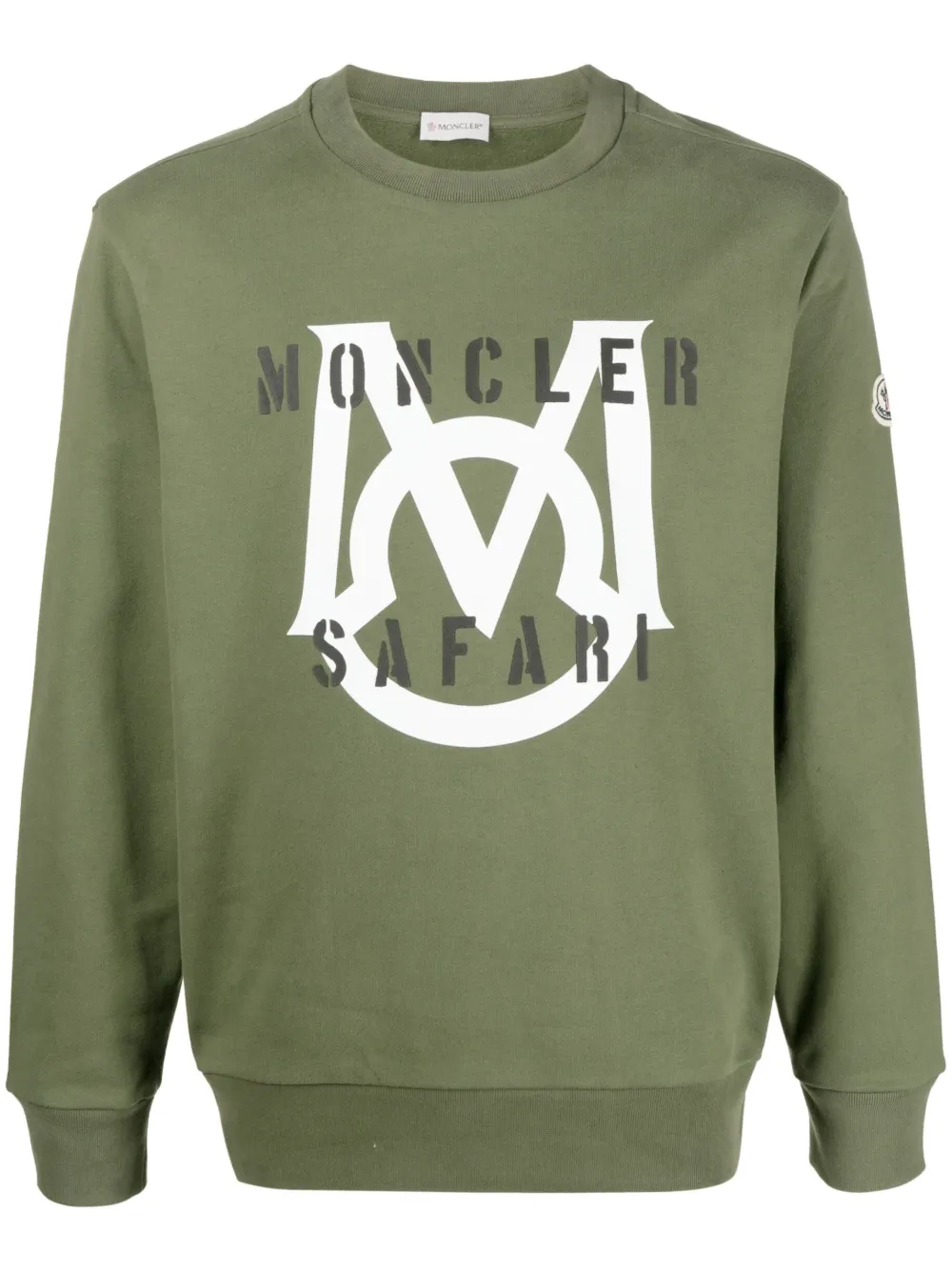 Moncler Logo-appliquéd Printed Cotton-jersey Sweatshirt In Olive