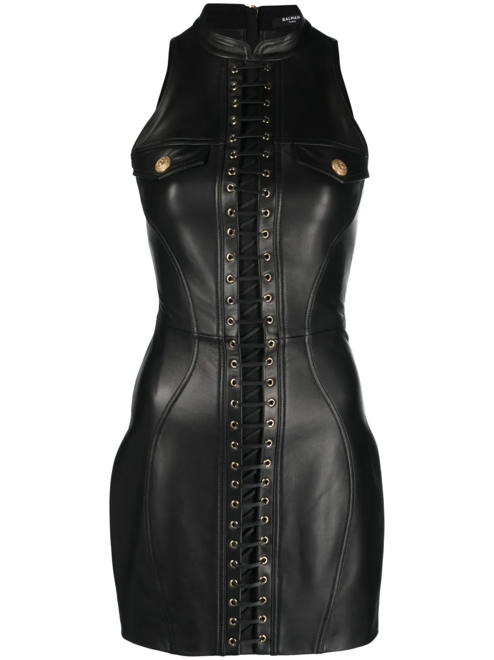 Balmain lambskin sleeveless dress - Black