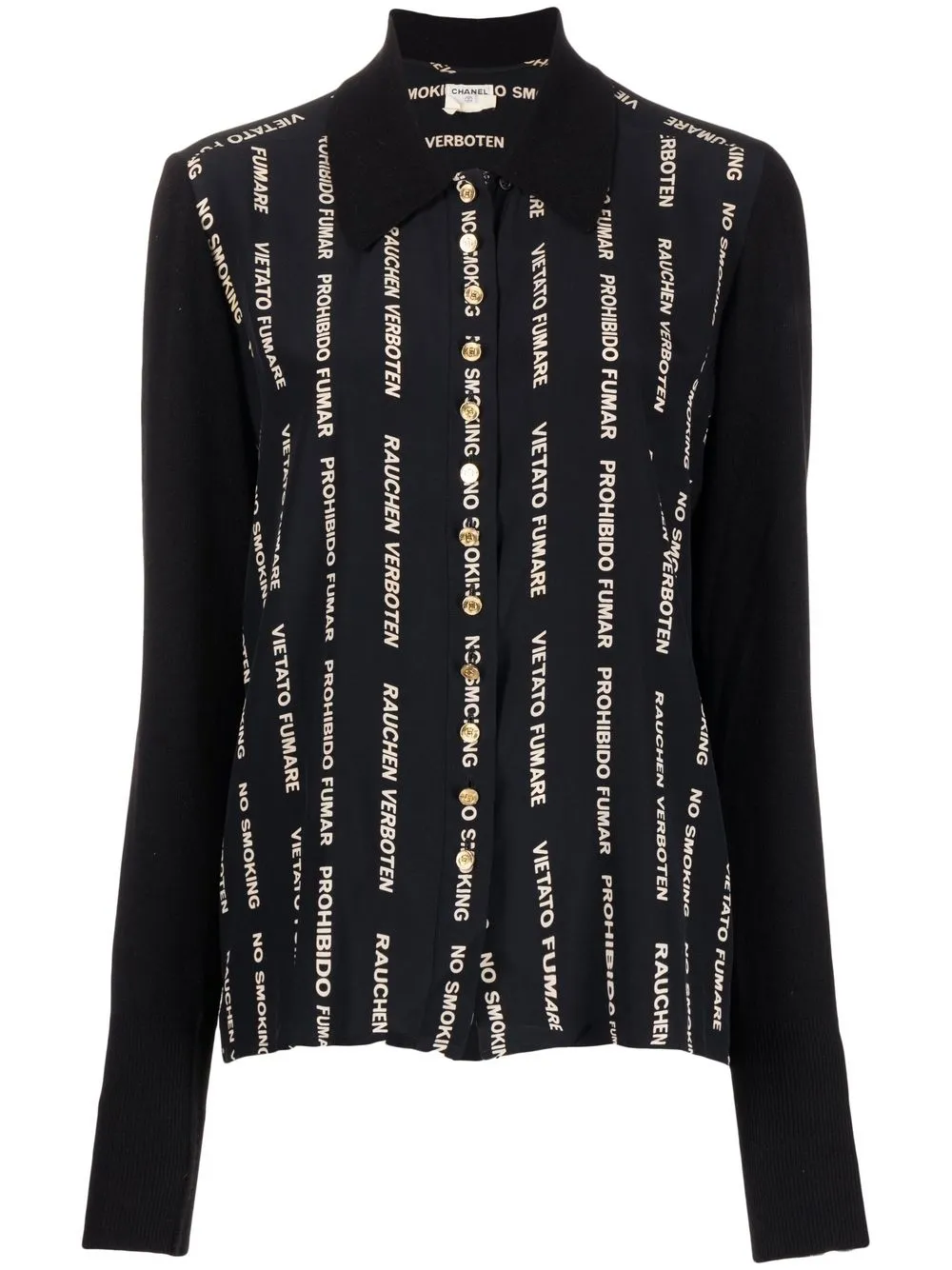 

CHANEL Pre-Owned 1990-2000s CC-button slogan-print shirt - Black