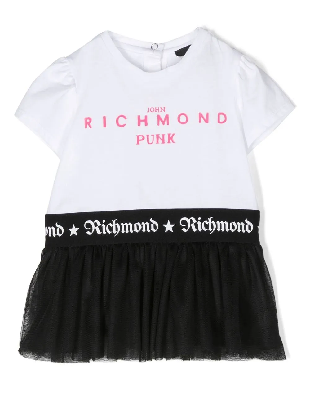 

John Richmond Junior vestido estilo playera con logo estampado - Blanco