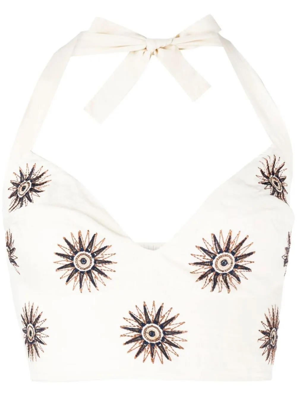 

Le Sirenuse embroidered halterneck top - Neutrals