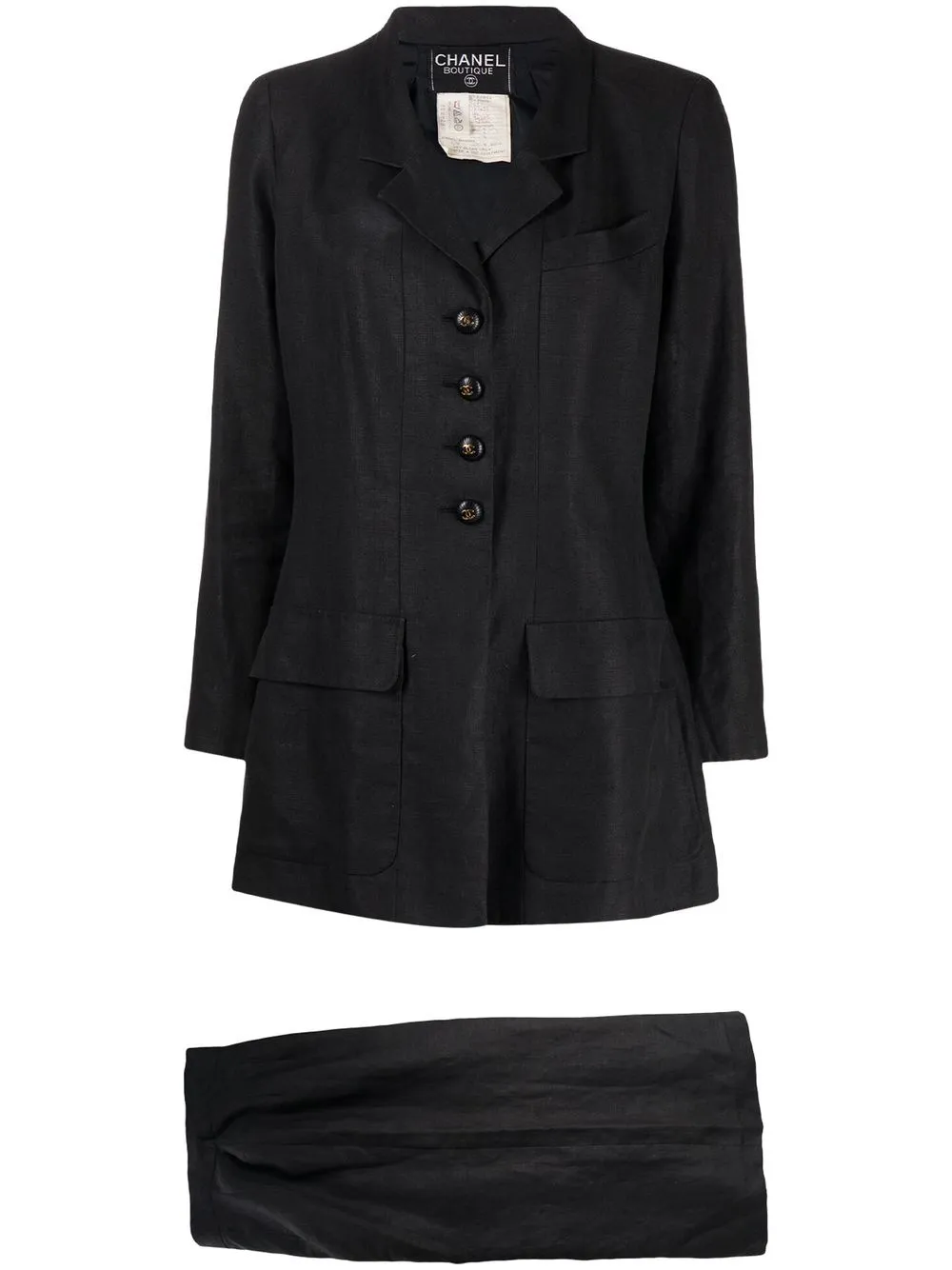 

CHANEL Pre-Owned 1990-2000s CC-buttons linen skirt suit - Black