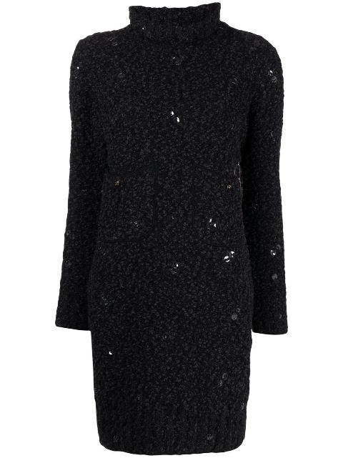 HOT SALE CHANEL 1994 sequin-embellished boucle knitted dress Women