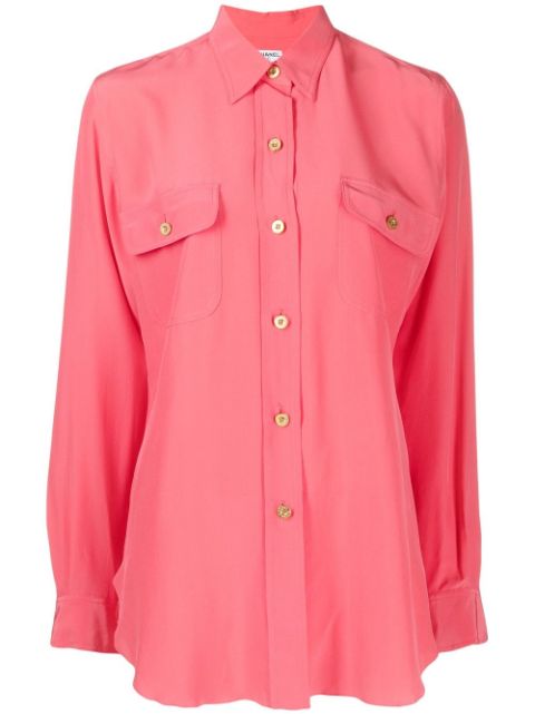 CHANEL 1990-2000s logo-button silk shirt Women