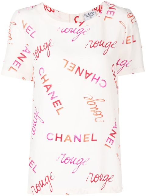 Affordable HOT SALE CHANEL 1996 logo-print silk T-shirt Women