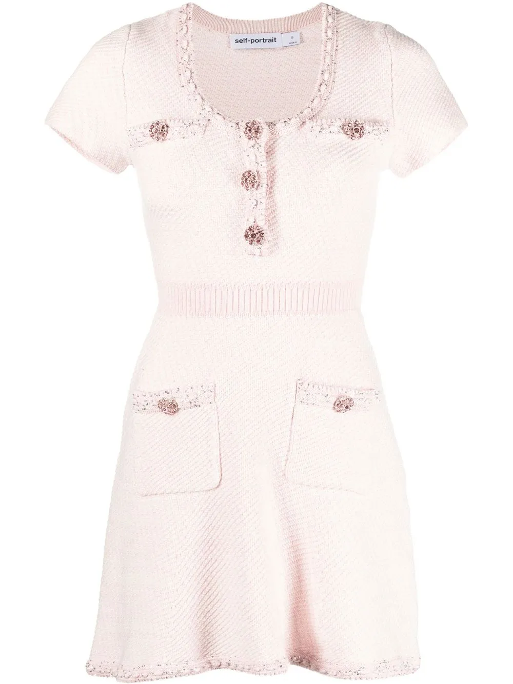 

Self-Portrait short-sleeved knitted minidress - Pink