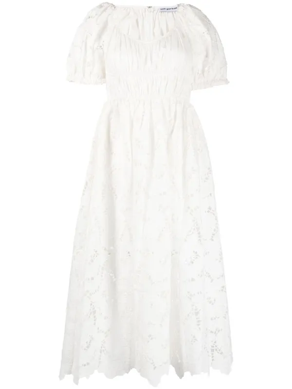 chinese dress ladies White Lace Crepe Midi Dress  self-portrait-US