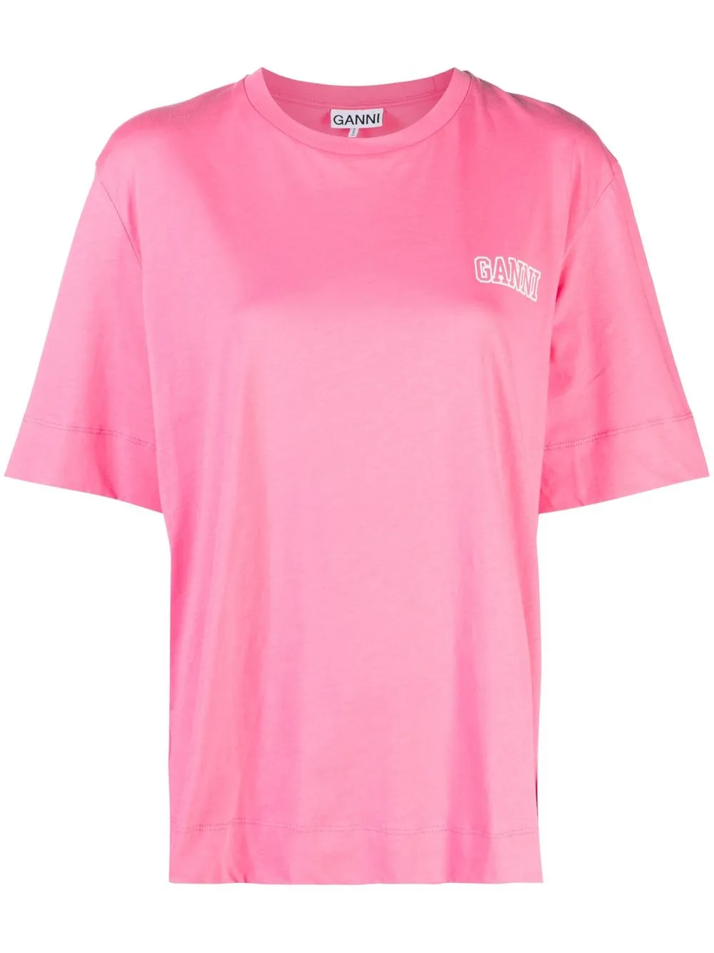 Ganni Logo-print Crew-neck T-shirt In Pink