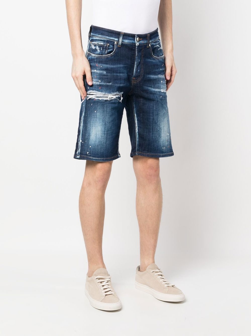 Shop John Richmond Distressed-effect Denim Shorts In Blue