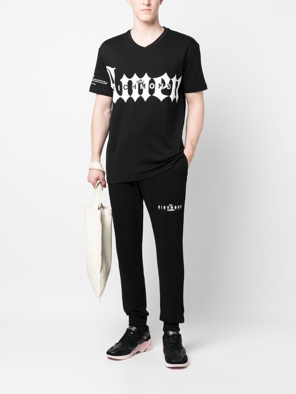 John Richmond T-shirt met logoprint - Zwart