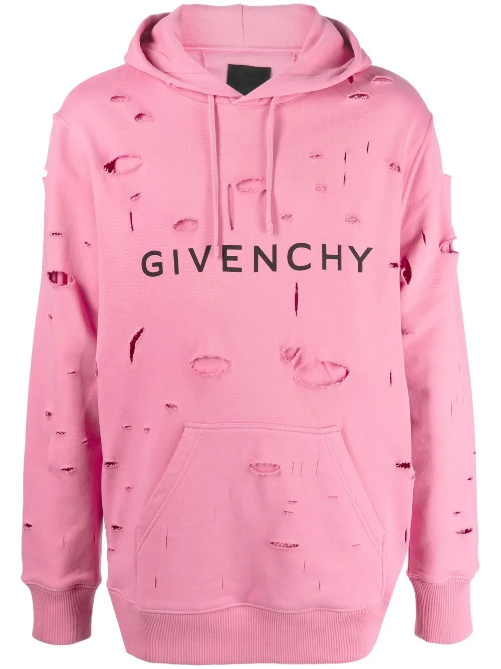 Shop Givenchy Logo-print Distressed Hoodie In Pink