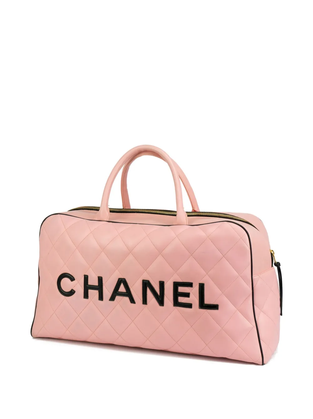 CHANEL Pre-Owned logo-embossed diamond-quilted holdall bag - Roze