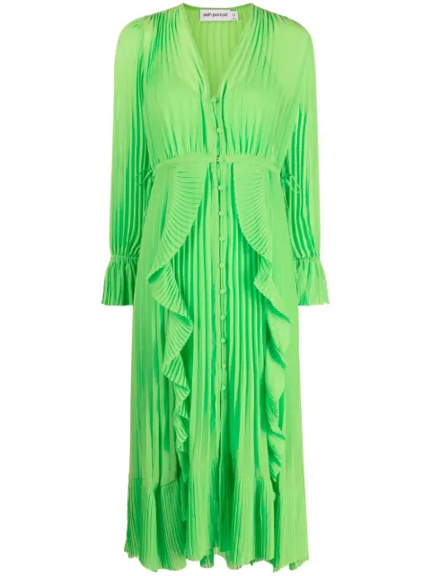 Self-Portrait pleated ruffled midi dress