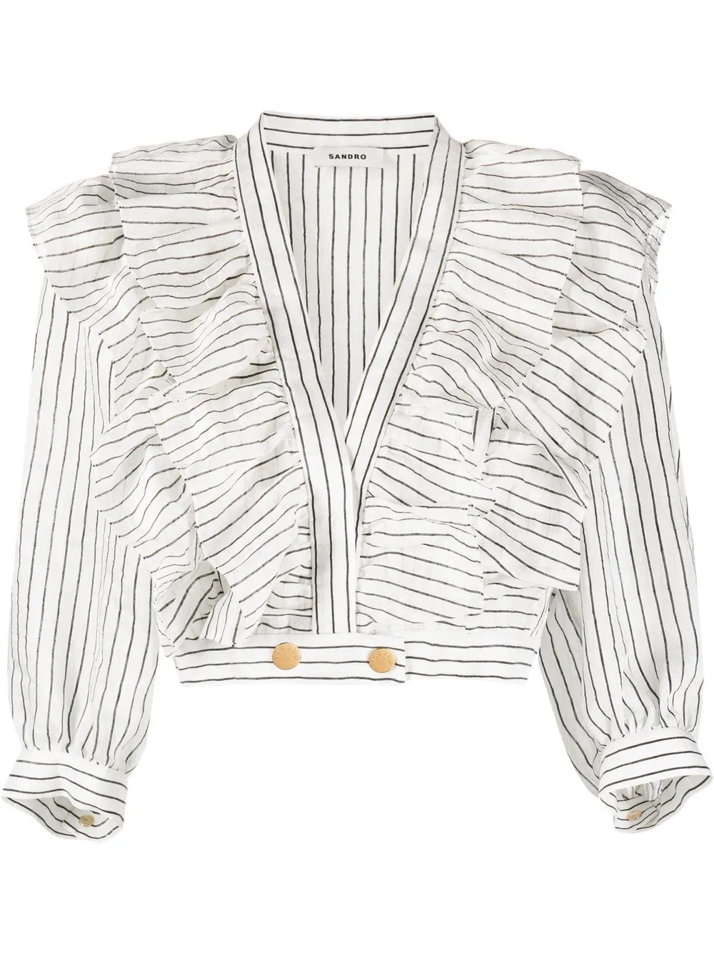 

SANDRO ruffle-detail cropped blouse - White