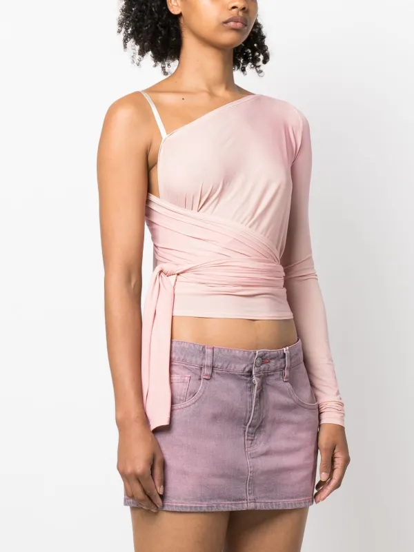 MM6 Maison Margiela Asymmetric Wraparound Cropped Top | Pink