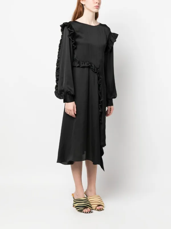 Remain Birger Christensen Ruffled Long-Sleeved Maxi Dress - Black