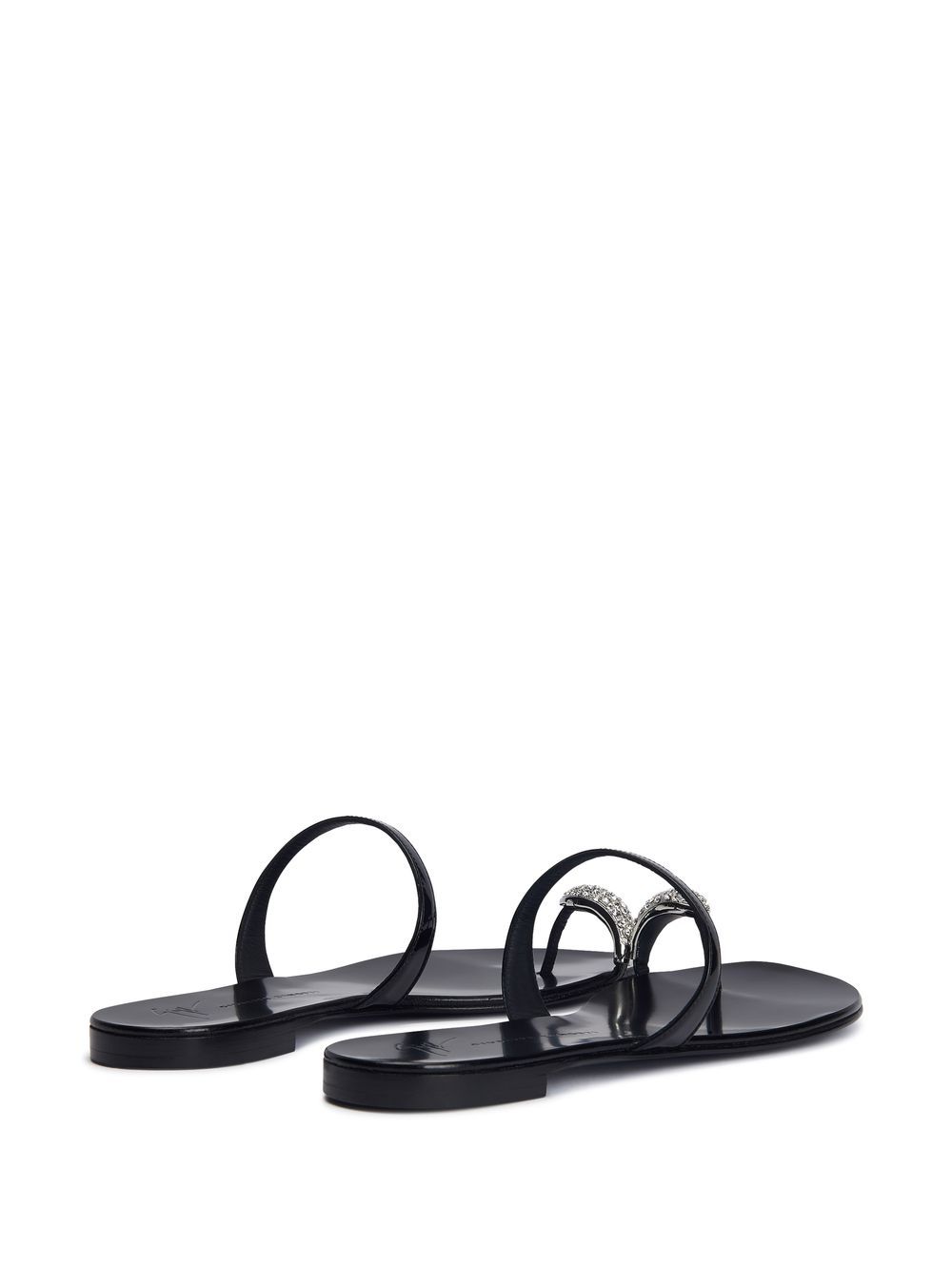 Shop Giuseppe Zanotti Ring Flat Leather Sandals In Black