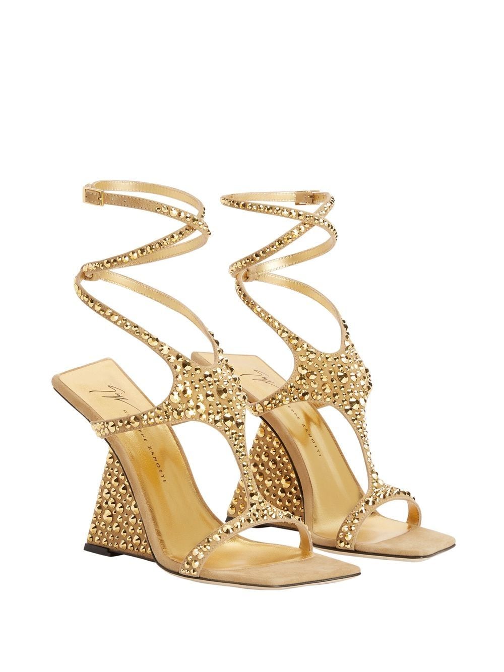 Shop Giuseppe Zanotti Tutankamon Crystal 105mm Sandals In Gold