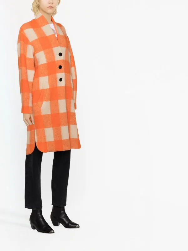 MARANT ÉTOILE Gabriel Checked Coat | Orange | FARFETCH JO