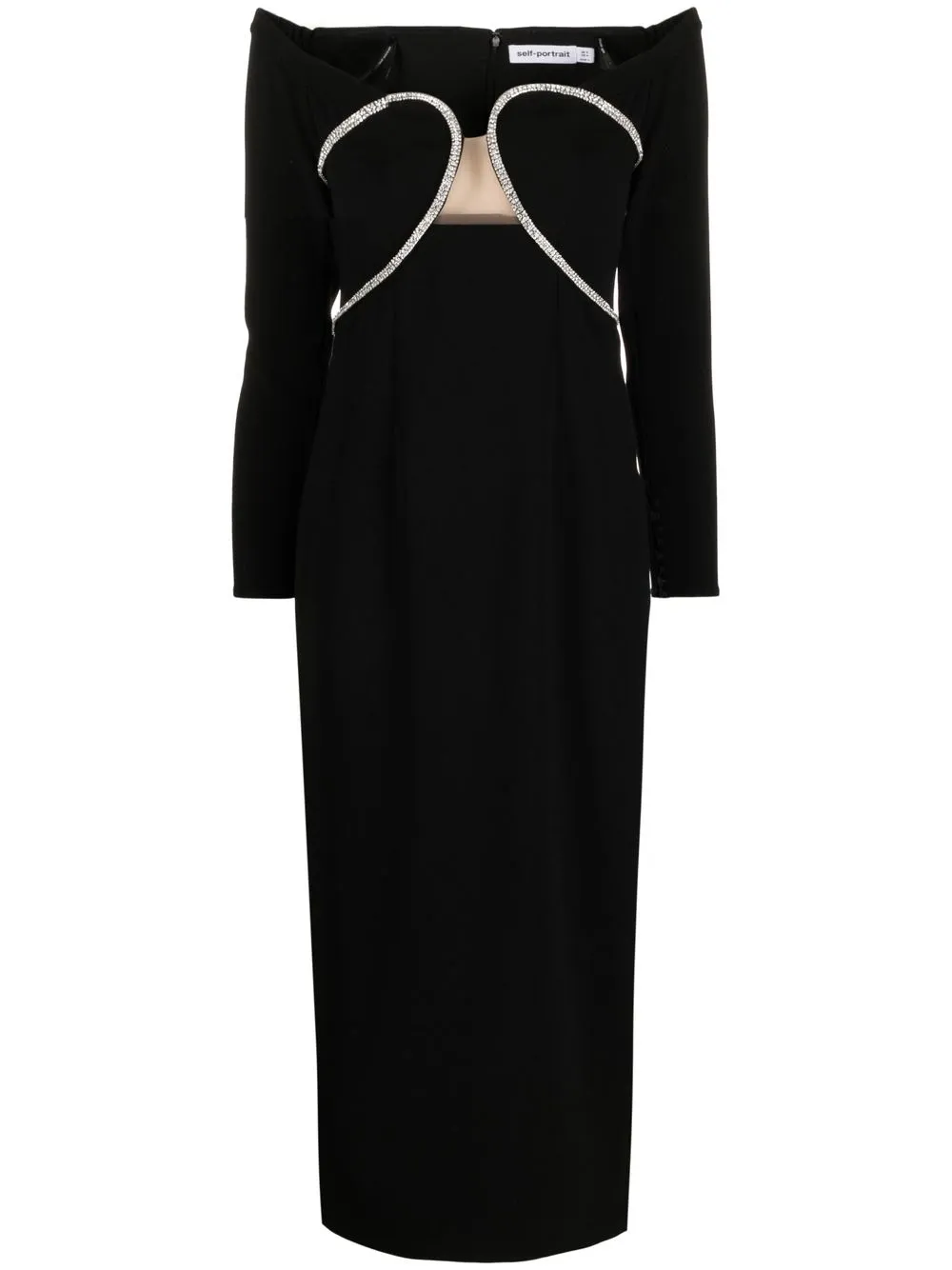 

Self-Portrait diamanté-trim midi dress - Black