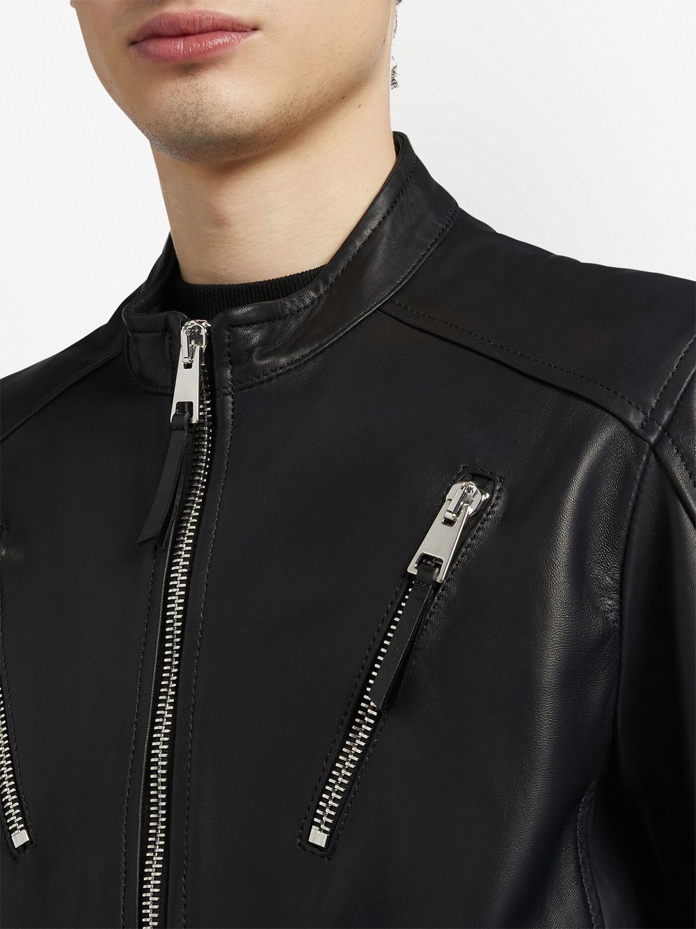 Shop Giuseppe Zanotti Zipped Leather Jacket In Black