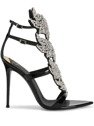 GIUSEPPE ZANOTTI 黒 クリスタルフラワー パンプス 37 難あり FLEUR