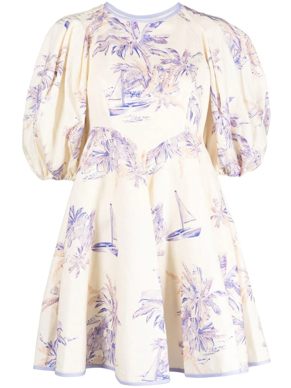 

ZIMMERMANN graphic-print puff-sleeve dress - Neutrals