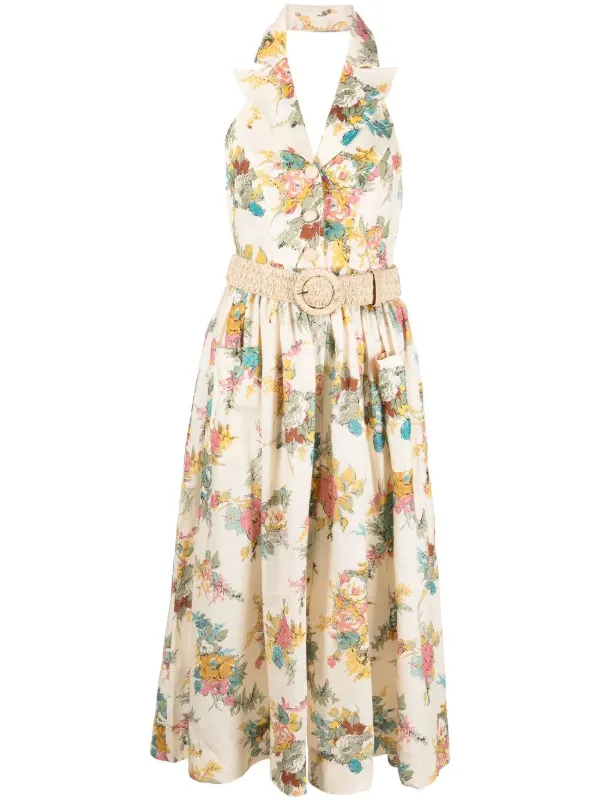 ZIMMERMANN Clover Floral Print Halterneck Shirt Dress Farfetch