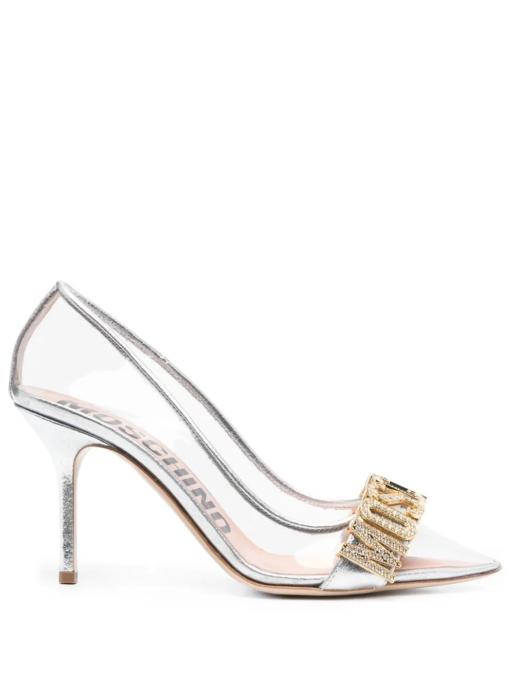 

Moschino 100mm logo-detail transparent pumps - Silver