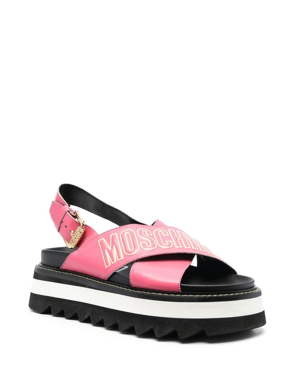 Shop Moschino Logo-print Leather Platform Sandals In Pink