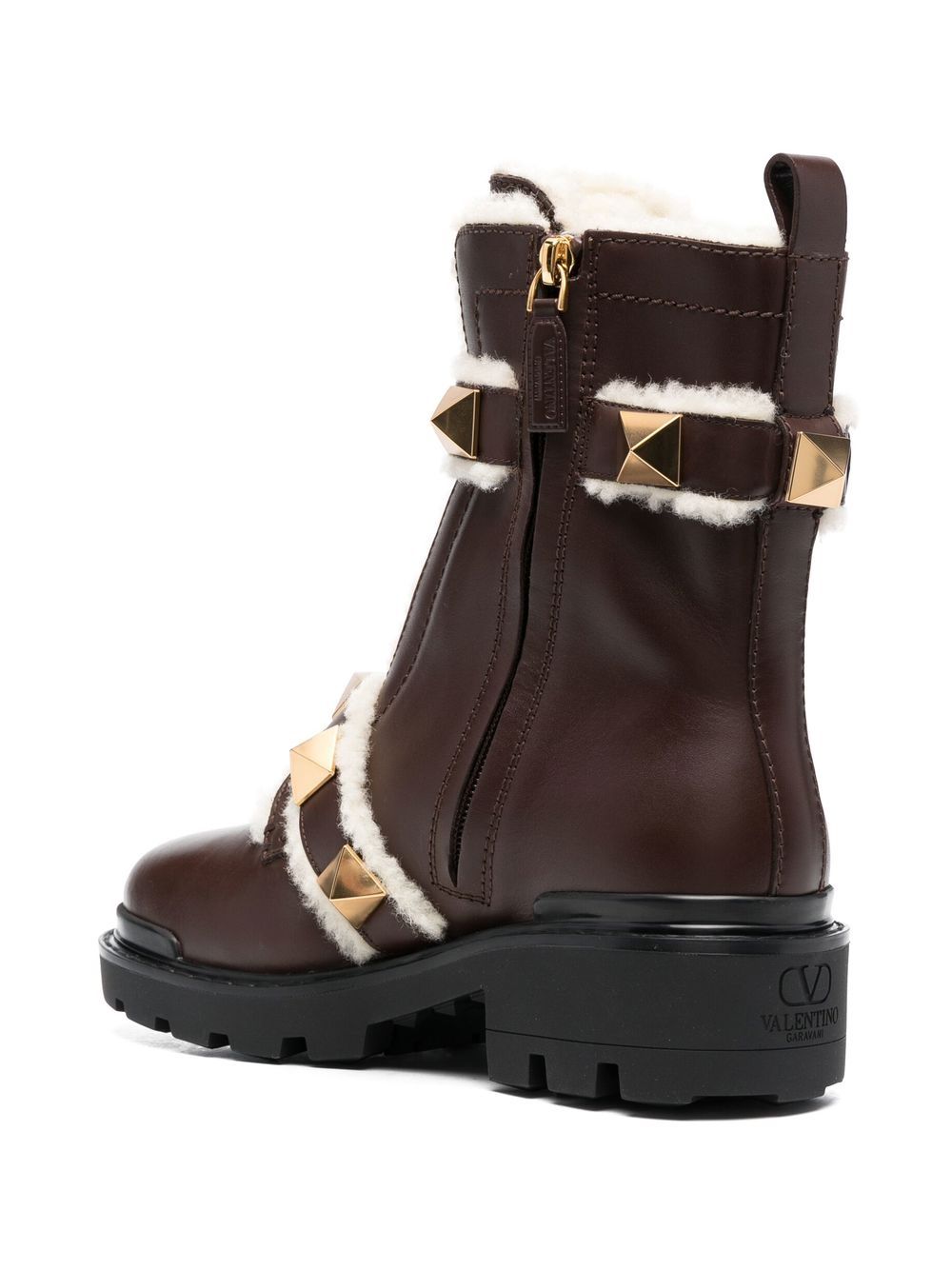 Shop Valentino Rockstud-embellished Ankle Boots In Brown